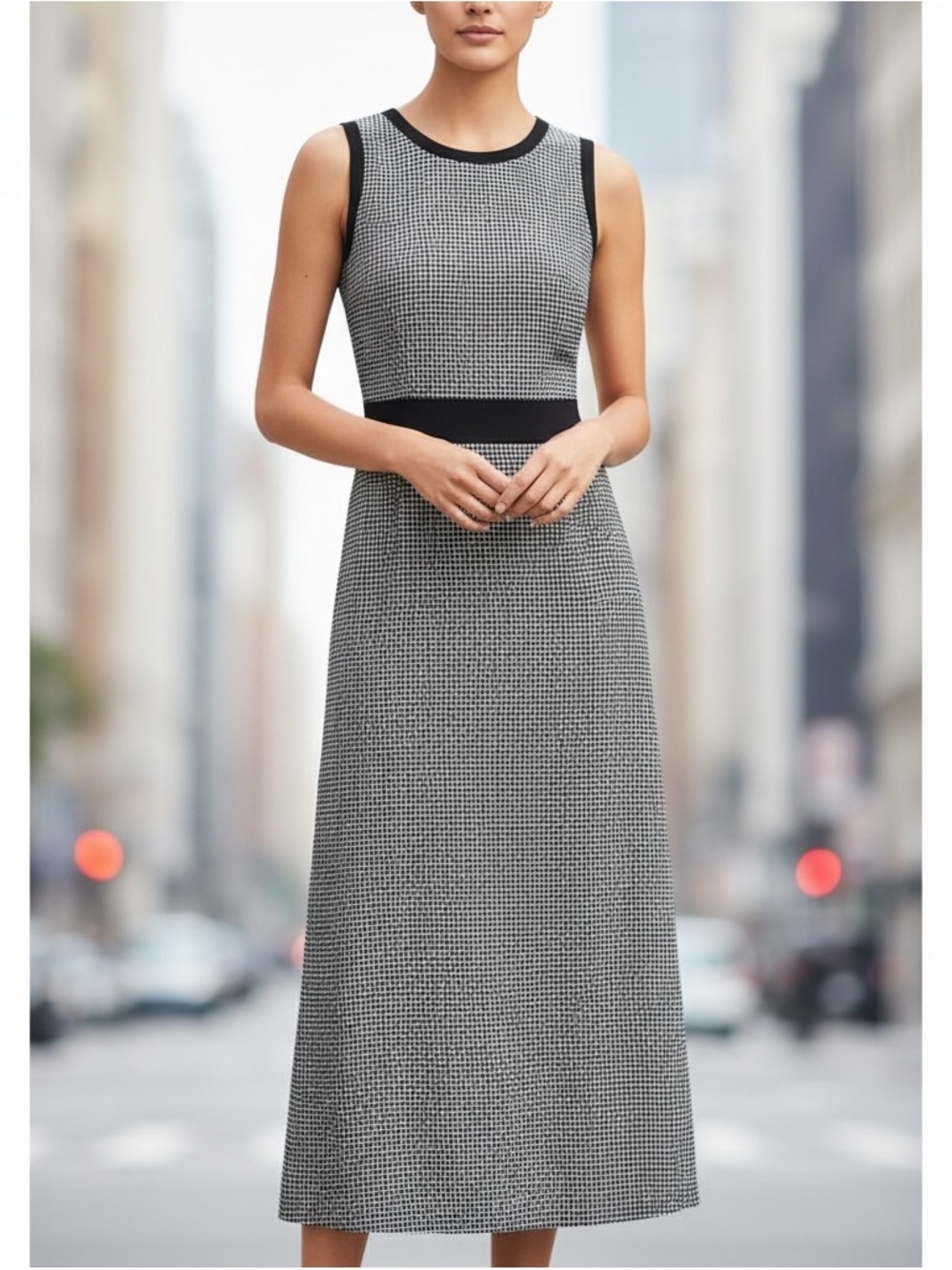Silk- Elegant Black and White Sleeveless Dress